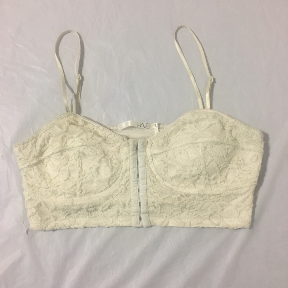 White Lace Knit Bustier Crop Top Bralette